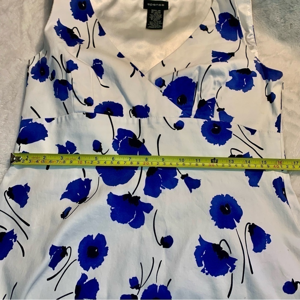 Spense Dress Missy Sz 12 White Blue Floral Cotton Sleeveless Faux Wrap Summer - Picture 14 of 16
